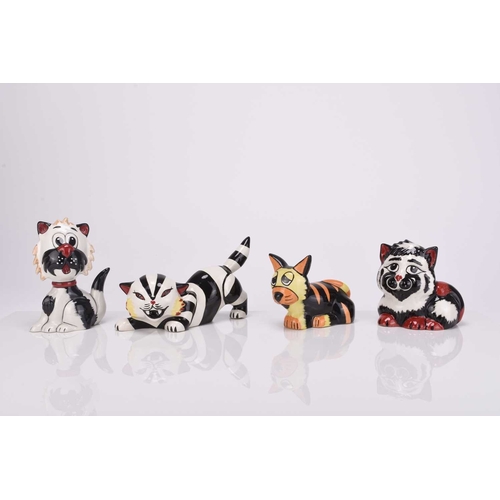 44 - A group of four Lorna Bailey models of cats, comprising Cruella, 10cm high, Tigger, 9cm high, Frizzl... 