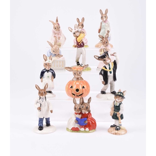 54 - A collection of Royal Doulton 'Bunnykins' figures, including Bedtime Bunnykins DB55; Partners in Col... 