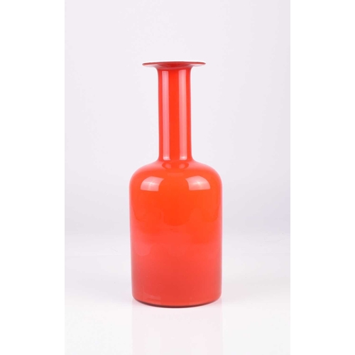 6 - A Holmegaard glass vase or 'Gulvvase' designed by Otto Brauer, circa 1960s, bright red glass with wh... 