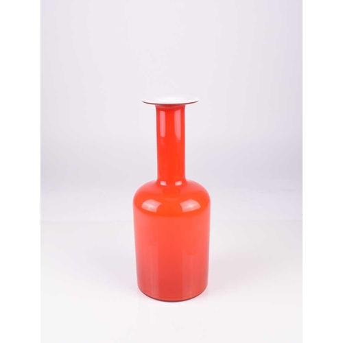 6 - A Holmegaard glass vase or 'Gulvvase' designed by Otto Brauer, circa 1960s, bright red glass with wh... 