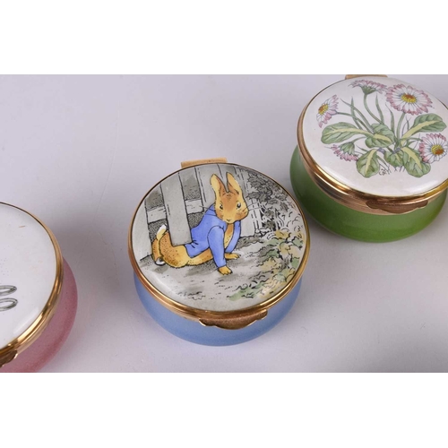 95 - A collection of assorted enamel boxes, including Crummles: Peter Rabbit; and Tailor of Gloucester; 1... 