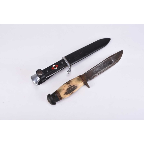 134 - A German Third Reich Hitler Youth knife in scabbard by Max Weyersburg, Solingen, with RZM M7/12 trad... 