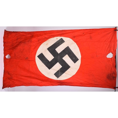 138 - Germany, Third Reich. A large national flag or banner, centrally printed with a Swastika sewn to red... 