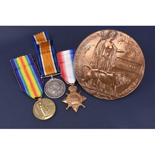 147 - LOCAL INTEREST - A First World War Killed in Action medal trio and death plaque to 11519 Private Alb... 