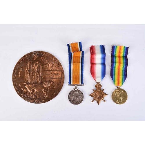 147 - LOCAL INTEREST - A First World War Killed in Action medal trio and death plaque to 11519 Private Alb... 