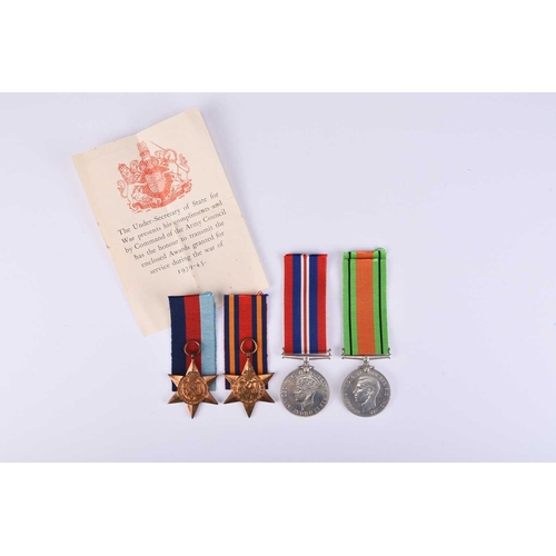 152 - A set of WWII service medals, including the Defence Medal, the War Medal, the 1939-45 Star and the B... 