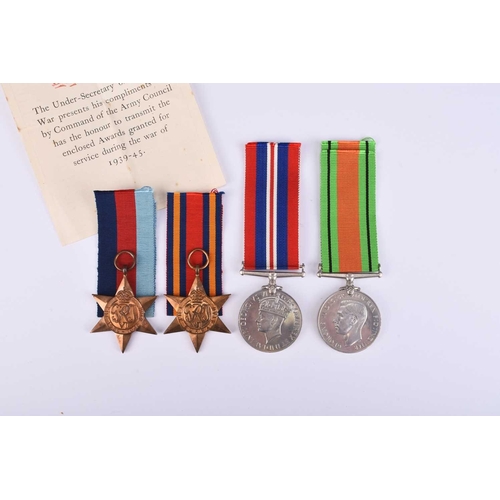 152 - A set of WWII service medals, including the Defence Medal, the War Medal, the 1939-45 Star and the B... 