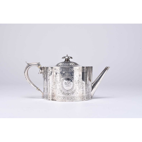 118 - A Victorian matched three piece silver tea service, comprising; a teapot with ivory spacers to the h... 