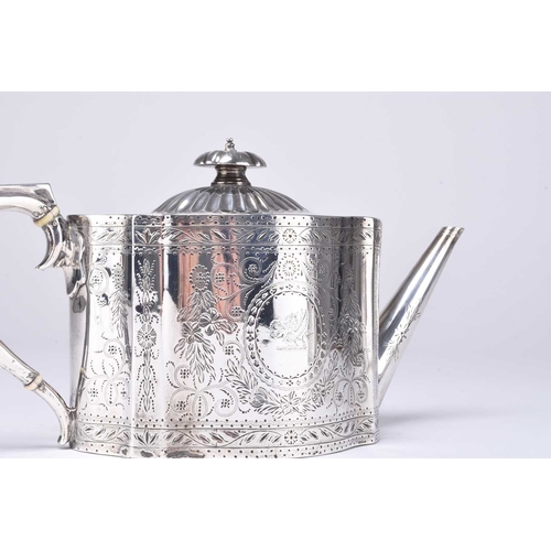 118 - A Victorian matched three piece silver tea service, comprising; a teapot with ivory spacers to the h... 