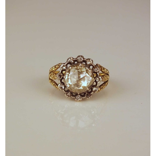 149 - A late 18th / early 19th century rose cut diamond ring, designed as a central rose cut diamond, meas... 