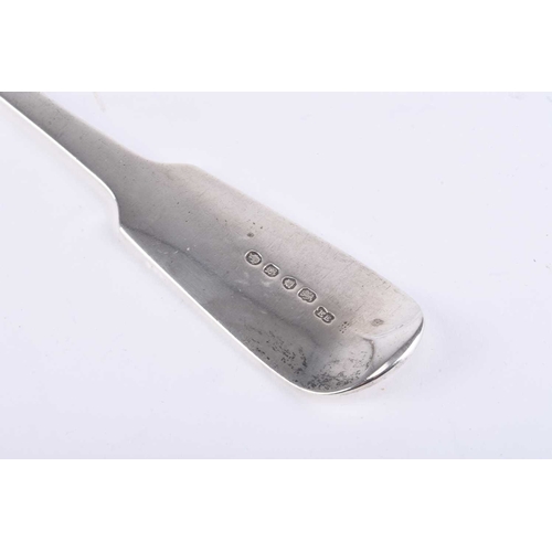 19 - A Victorian Fiddle pattern silver soup ladle, Elizabeth Eaton, London 1845, 34cm long, weight approx... 