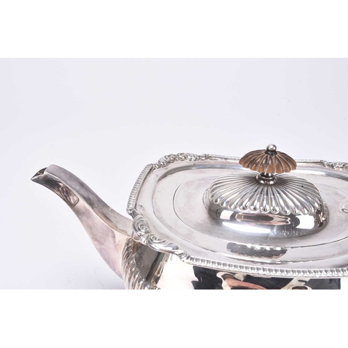 3 - A matched four piece silver tea and coffee service, each piece of oval half reeded form, comprising;... 