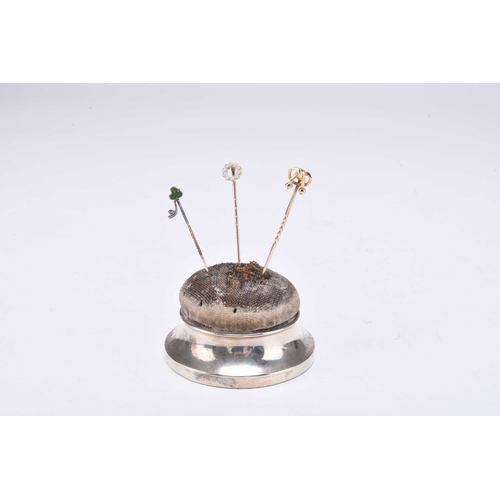 30 - Three silver mounted stick/hat pin stands, together with a small collection of hat pins and three st... 