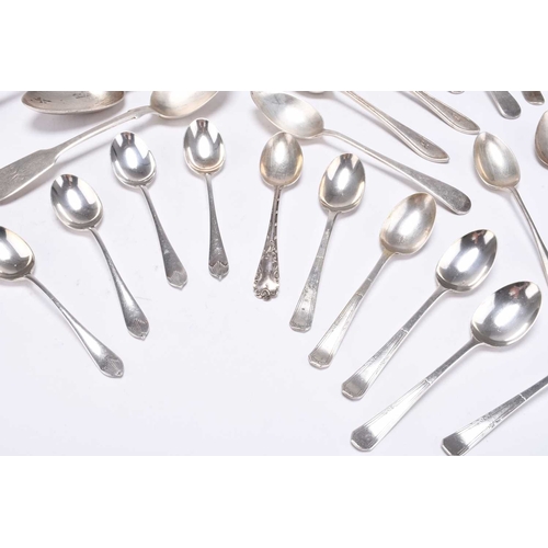 34 - A collection of silver spoons, various dates and makers, comprising; a set of six silver grapefruit ... 