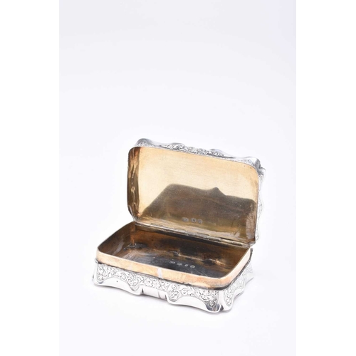 39 - A Victorian silver snuff box, Colen Hewer Cheshire, London 1898, of shaped rectangular form with bri... 