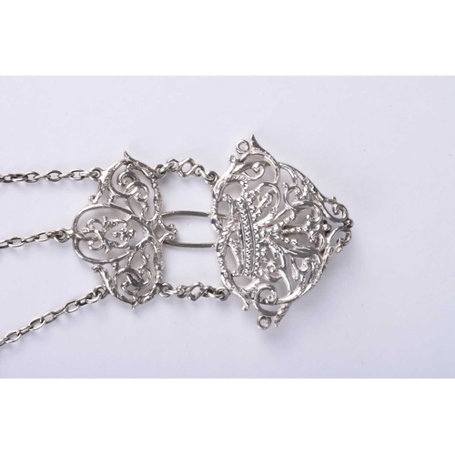 59 - An Edwardian silver chatelaine, makers mark indistinct, Birmingham 1901, suspending associated silve... 