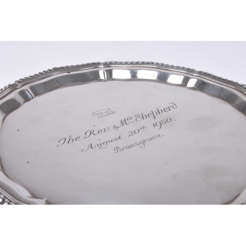 64 - A silver waiter, J B Chatterley & Sons Ltd, Birmingham 1946, of circular form with pie crust rim and... 