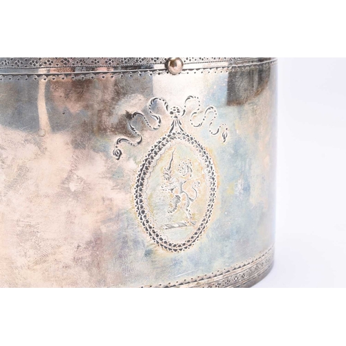 67 - A George III silver tea caddy, William Vincent, London 1795, of oval form with bright cut engraved d... 