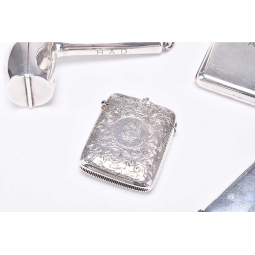 95 - A small collection of silver, comprising; a Victorian silver pipe case, Andrew Barrett & Sons, Londo... 