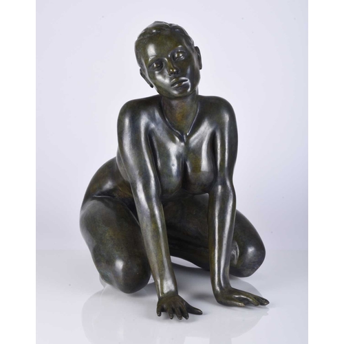 103 - ARR Marie-Paule Deville-Chabrolle (French b.1952) Ninon, bronze sculpture of a kneeling nude woman, ... 