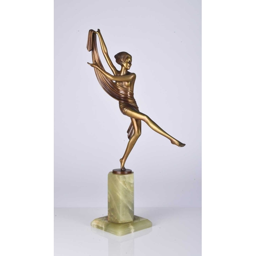 106 - Josef Lorenzl (Austrian, 1892-1950) Art deco gilt bronze of a female scarf dancer balancing on one f... 