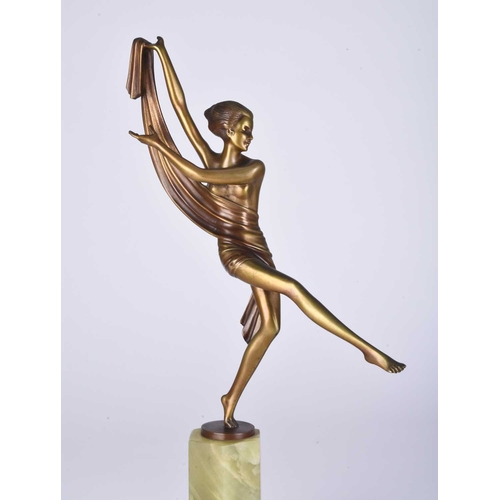 106 - Josef Lorenzl (Austrian, 1892-1950) Art deco gilt bronze of a female scarf dancer balancing on one f... 