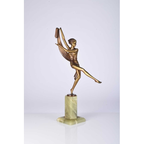 106 - Josef Lorenzl (Austrian, 1892-1950) Art deco gilt bronze of a female scarf dancer balancing on one f... 