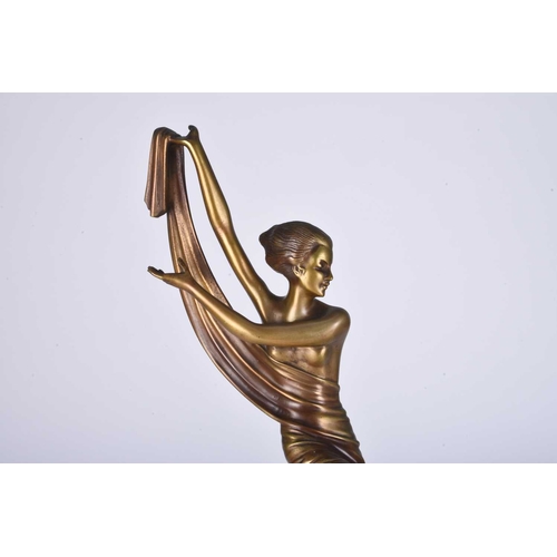 106 - Josef Lorenzl (Austrian, 1892-1950) Art deco gilt bronze of a female scarf dancer balancing on one f... 