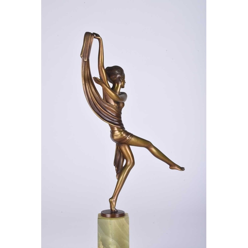 106 - Josef Lorenzl (Austrian, 1892-1950) Art deco gilt bronze of a female scarf dancer balancing on one f... 