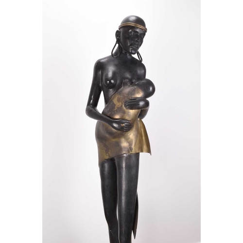 109 - Bronze sculpture of a Ndebele African woman holding a child, manner of Karl Hagenauer (Austrian, 189... 