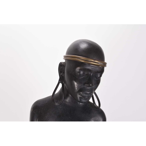 109 - Bronze sculpture of a Ndebele African woman holding a child, manner of Karl Hagenauer (Austrian, 189... 