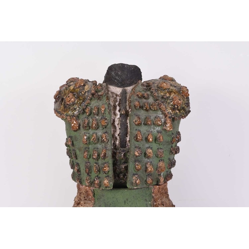 110 - A Spanish tin glazed toreador torso, with traditional traje de luces jacket in green, unsigned Appro... 