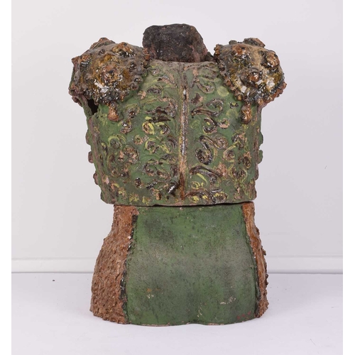 110 - A Spanish tin glazed toreador torso, with traditional traje de luces jacket in green, unsigned Appro... 