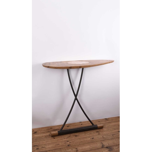 113 - Philip Hearsey (b.1946) Challenge Local Lazy Table, oak and steel lean-to table, with inset bronze f... 