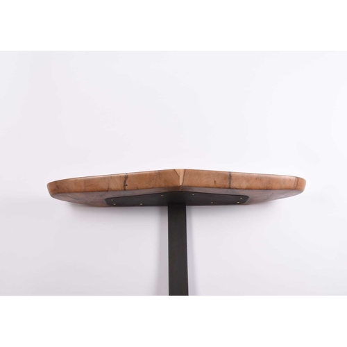 123 - Philip Hearsey (b.1946) Monoleg yew lean-to table, book matched yew top, with resin bound reclaimed ... 