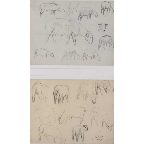 25 - Adolphe Valette (1876-1942) Studies of Sheep and Lambs, dated 14 April 1915 lower right, charcoal, 1... 