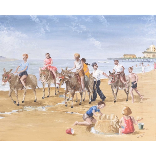 44 - Fred Wilde (1910-1986) Riding on a Donkey, Children having donkey rides at the beach, signed lower r... 