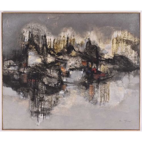 69 - Max Günther (1934-1974) Quad la Ville est Vide, semi-abstract landscape, signed lower right, oil on ... 