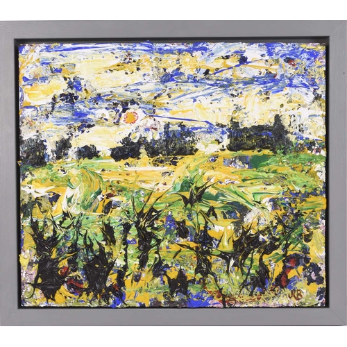 70 - John Roger Bradley (British Contemporary) Village with Fields, acrylic on board, 44cm x 51cm, frame ... 