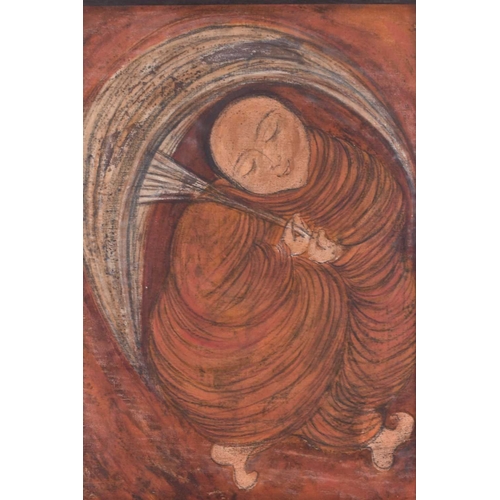 89 - Nalini Jayasunya (Sri Lankan 1927-2014) The Holy Family Resting, mixed media on linen, pastel, ink a... 