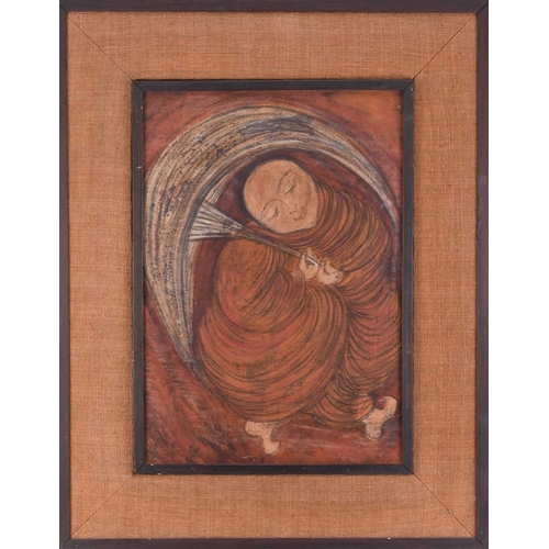 89 - Nalini Jayasunya (Sri Lankan 1927-2014) The Holy Family Resting, mixed media on linen, pastel, ink a... 