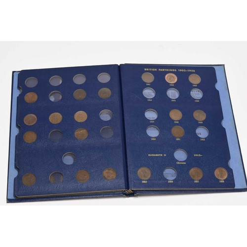 259 - Four coin folders: 1) British farthings 1902 -1956 (twenty five) 2) British halfpennies 1937-67 (twe... 