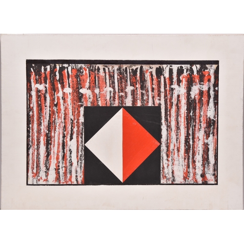 25 - George Holt (British 1924-2005) Abstract composition in red and black, signed and dated 01 to verso,... 