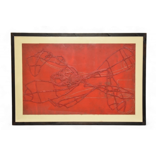 33 - Edwin Easydorchik (b.1949) mixed media collage in red, on paper, 16 x 101cm, frame 189.5 x 130.5cm, ... 