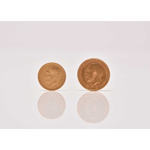 195 - A George V sovereign, dated 1911, together with Mexico five pesos, dated 1920 (2)