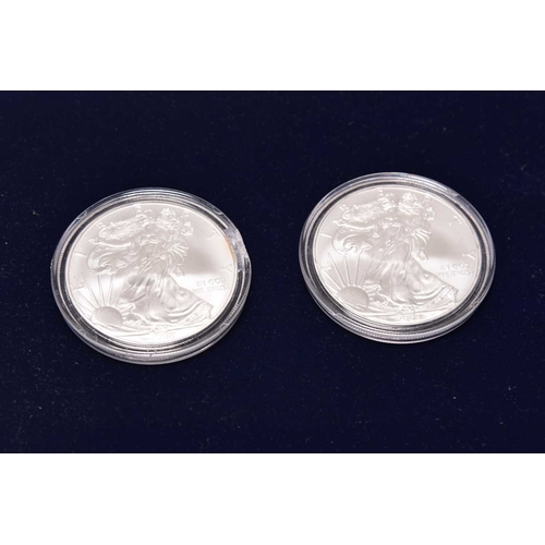 208 - USA, six proof silver 1oz fine silver American Eagle silver dollars, dated 2007, 2008 and 2014, all ... 