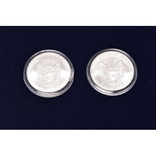 208 - USA, six proof silver 1oz fine silver American Eagle silver dollars, dated 2007, 2008 and 2014, all ... 