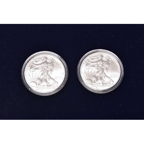 208 - USA, six proof silver 1oz fine silver American Eagle silver dollars, dated 2007, 2008 and 2014, all ... 