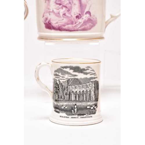 115 - A collection of Coalport mugs and loving cups, comprising: a large toasting mug, transfer-printed in... 