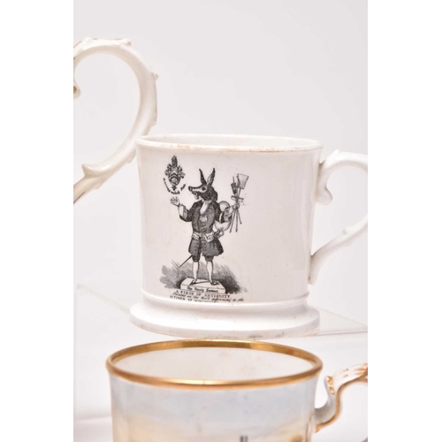 115 - A collection of Coalport mugs and loving cups, comprising: a large toasting mug, transfer-printed in... 
